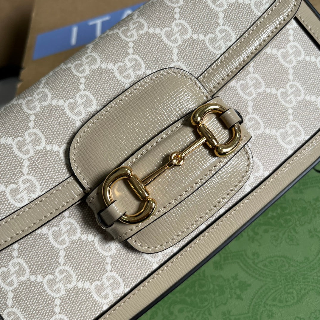 SAC GG HORSEBIT 1955 24 EN TOILE BLANCHE ET CUIR DE VEAU BEIGE