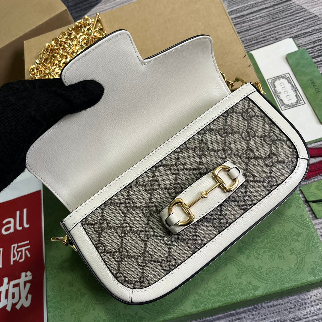 SAC GG HORSEBIT 1955 24 EN TOILE BEIGE ET CUIR DE VEAU BLANC