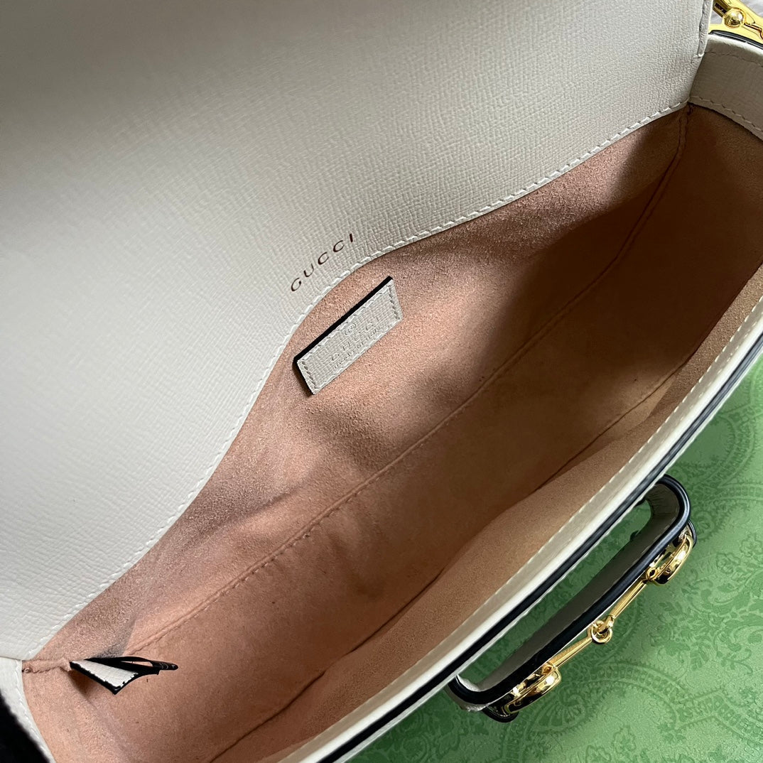 SAC GG HORSEBIT 1955 24 EN TOILE BEIGE ET CUIR DE VEAU BLANC