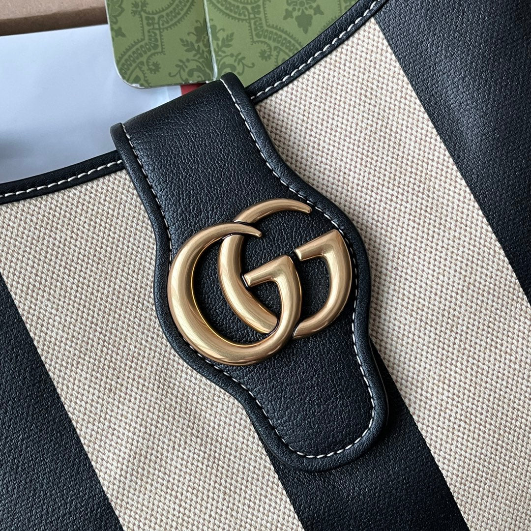 SAC À BANDOULIÈRE MOYEN 39 EN TOILE BEIGE MÉLANGÉE CUIR DE VEAU NOIR QUINCAILLERIE DORÉE