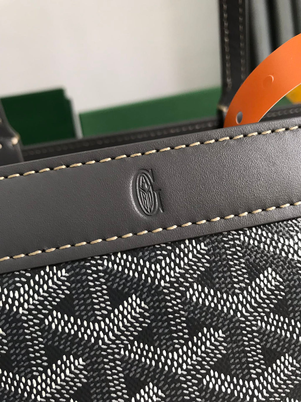 SAC BELLECHASSE BIAUDE PM 36 EN TOILE GOYARDINE GRISE ET GARNITURES EN CUIR DE VEAU