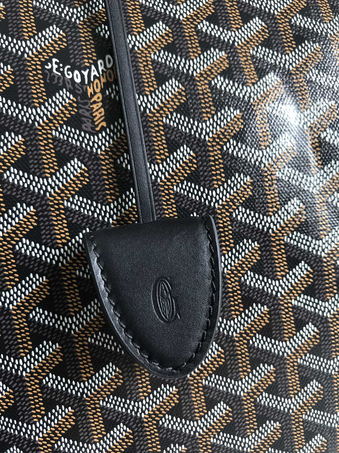 SAC BELLECHASSE BIAUDE PM 36 EN TOILE GOYARDINE NOIRE ET GARNITURES EN CUIR DE VEAU