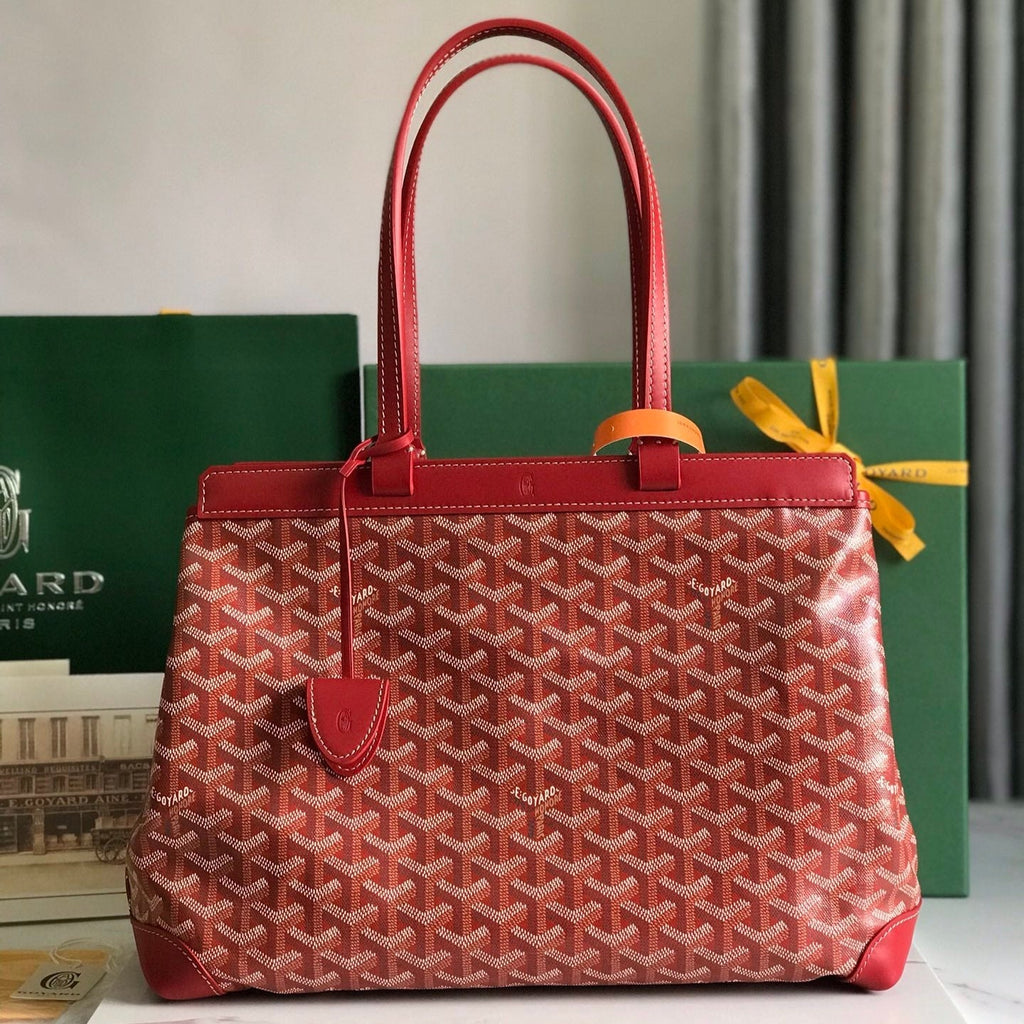SAC BELLECHASSE BIAUDE PM 36 EN TOILE GOYARDINE ROUGE CLASSIQUE ET GARNITURES EN CUIR DE VEAU