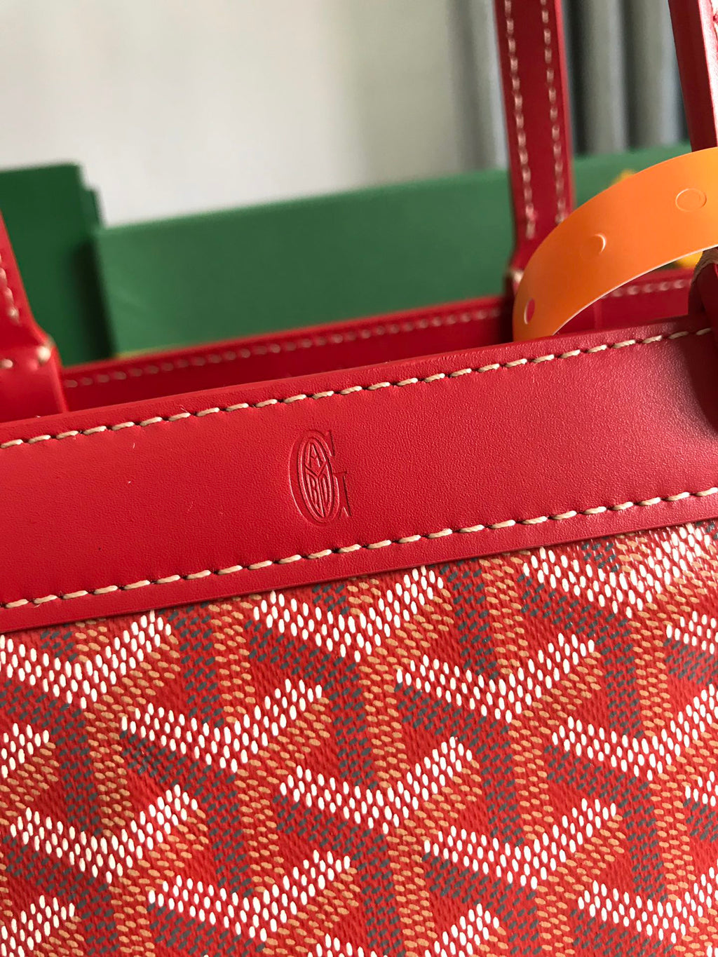 SAC BELLECHASSE BIAUDE PM 36 EN TOILE GOYARDINE ROUGE CLASSIQUE ET GARNITURES EN CUIR DE VEAU