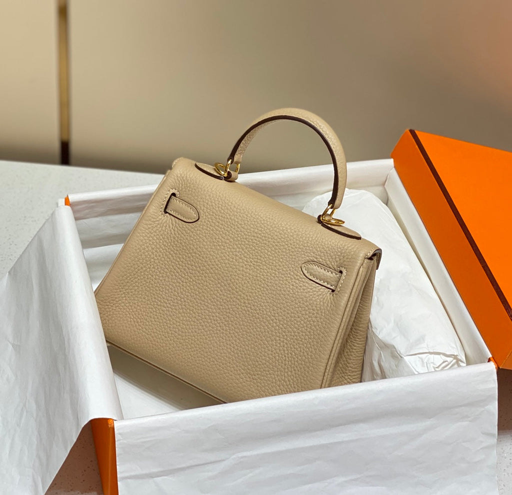 HM MINI KELLY 20CM CUIR TOGO BEIGE QUINCAILLERIE DORÉ