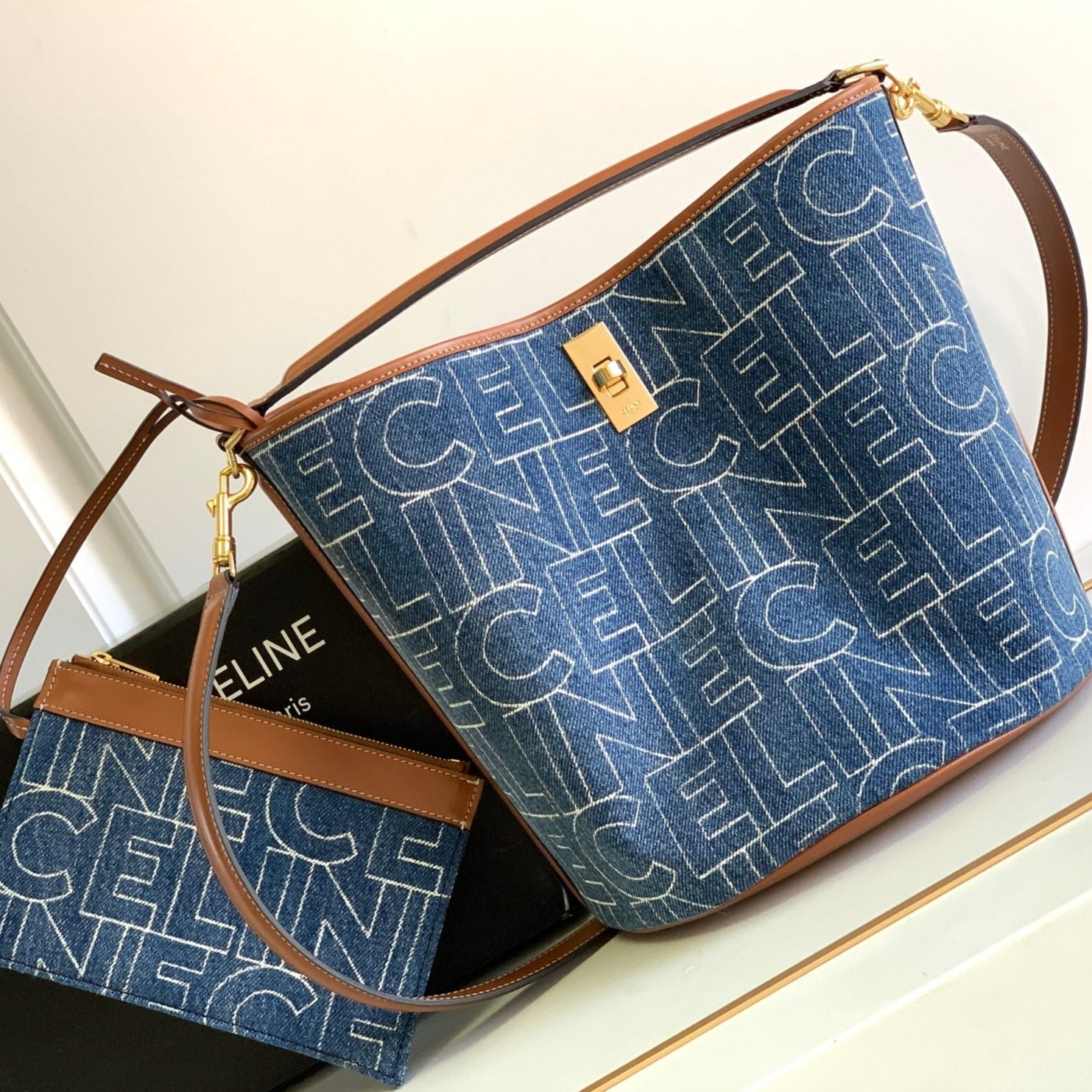 SAC SEAU 25 EN JEAN IMPRIMÉ BLEU MARINE
