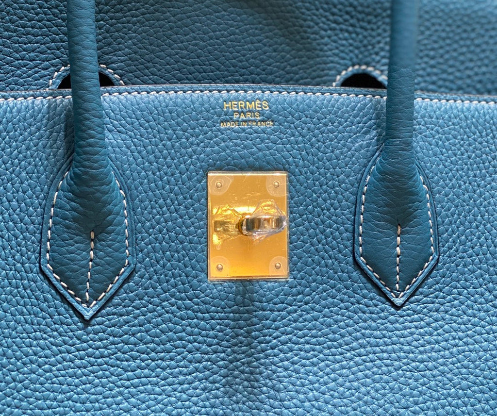 SAC HM BIRKIN 35 CM CÉRULÉEN TOGO QUINCAILLERIE DORÉE