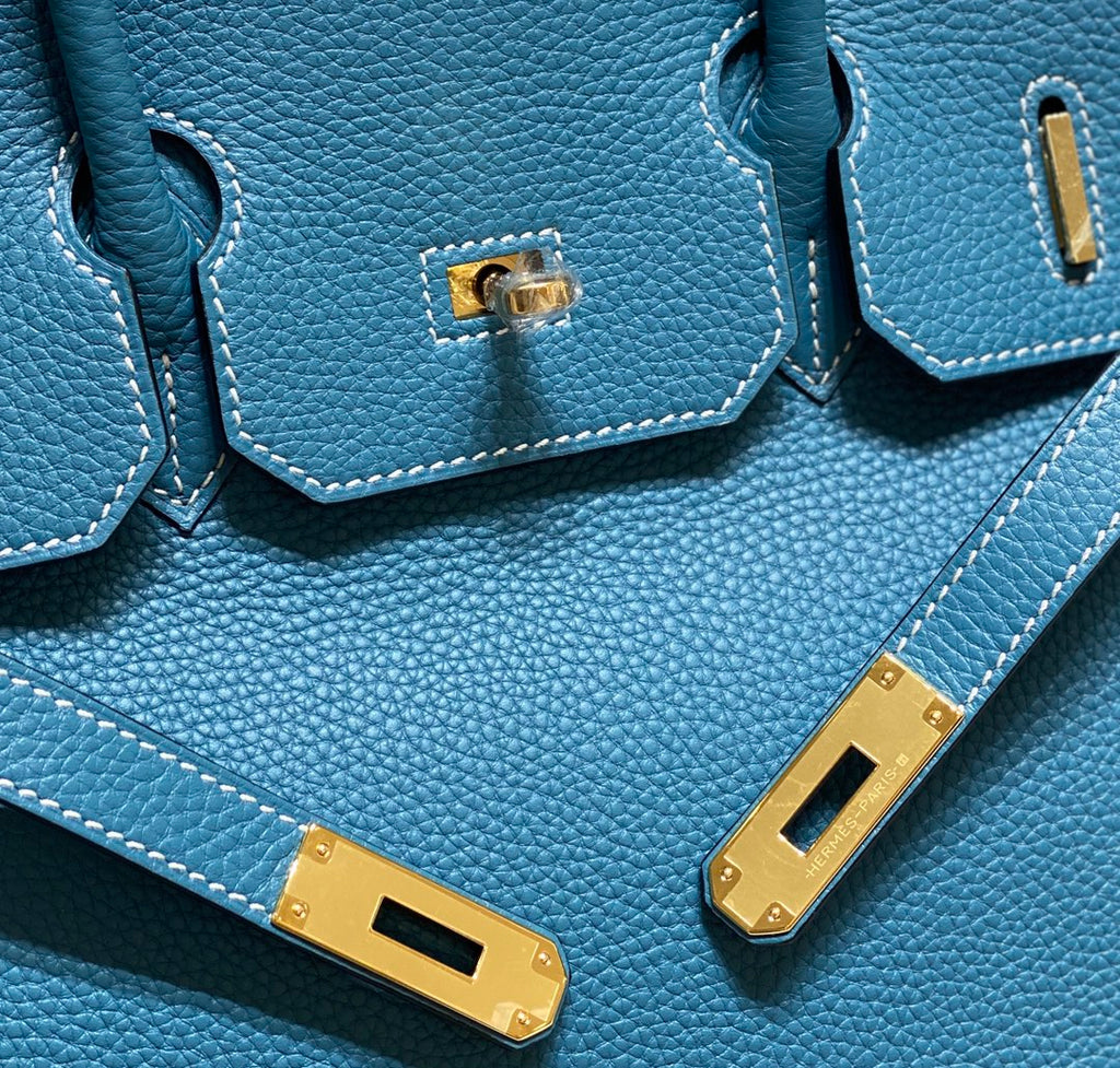 SAC HM BIRKIN 35 CM CÉRULÉEN TOGO QUINCAILLERIE DORÉE