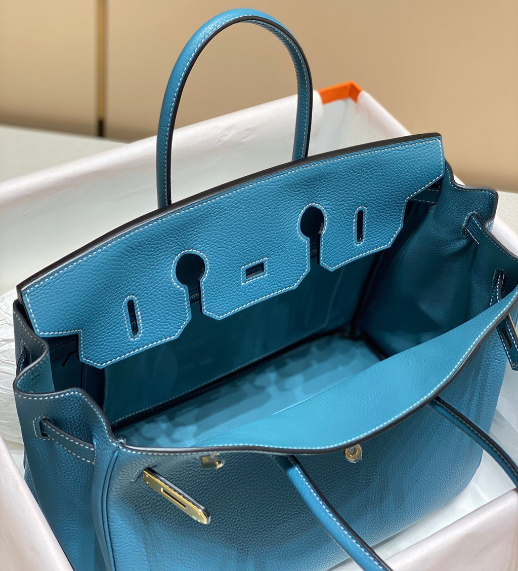SAC HM BIRKIN 35 CM CÉRULÉEN TOGO QUINCAILLERIE DORÉE