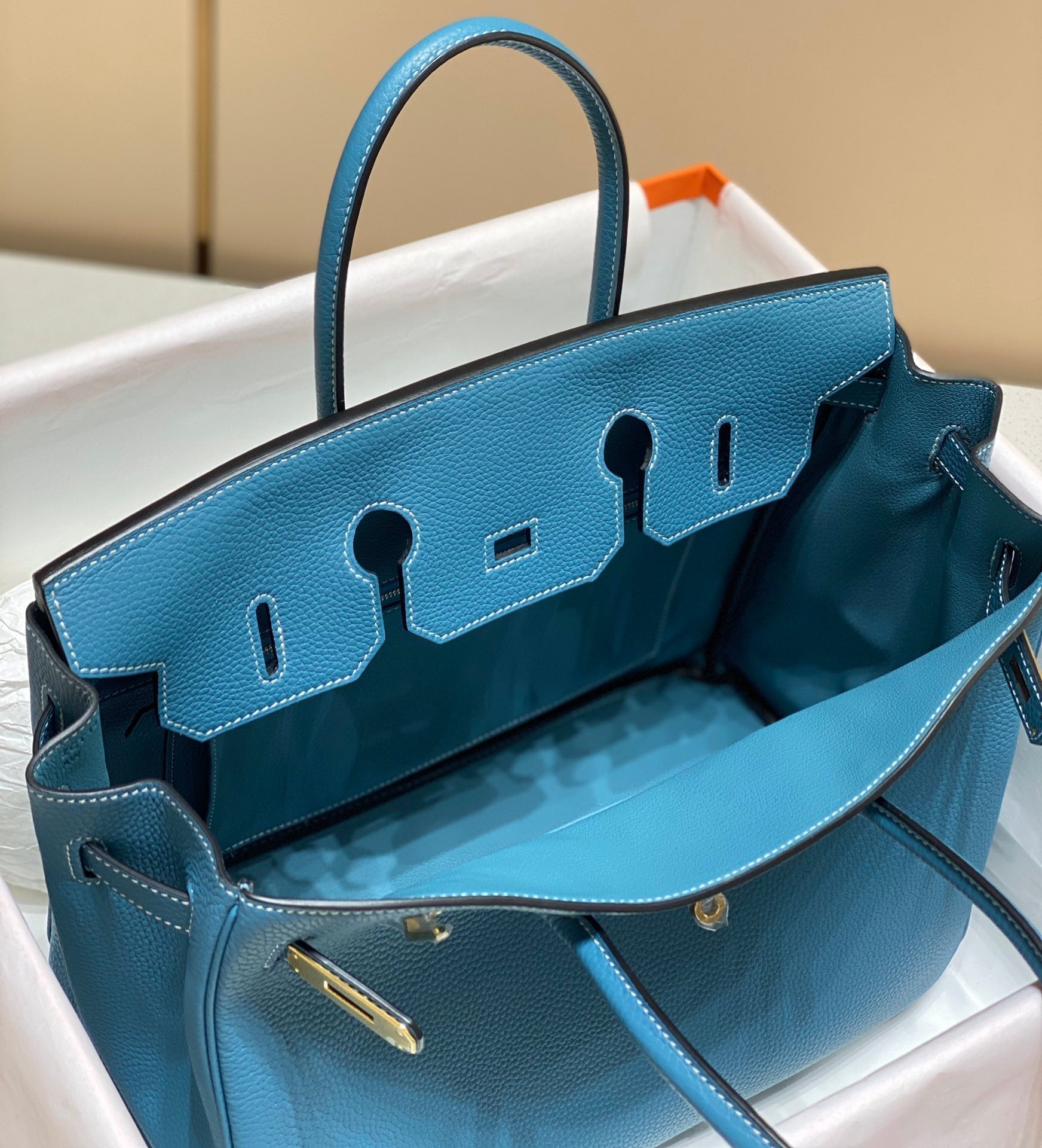 SAC HM BIRKIN 35 CM CÉRULÉEN TOGO QUINCAILLERIE DORÉE