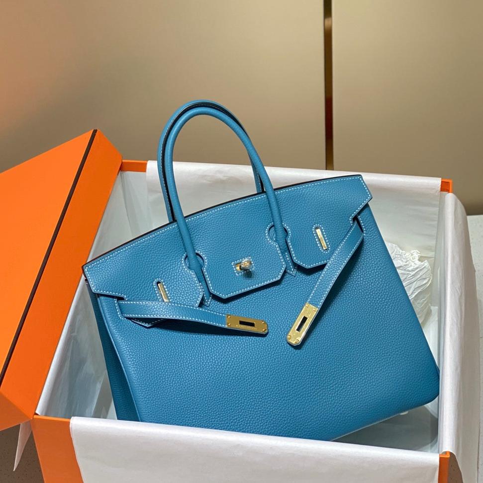 SAC HM BIRKIN 35 CM CÉRULÉEN TOGO QUINCAILLERIE DORÉE