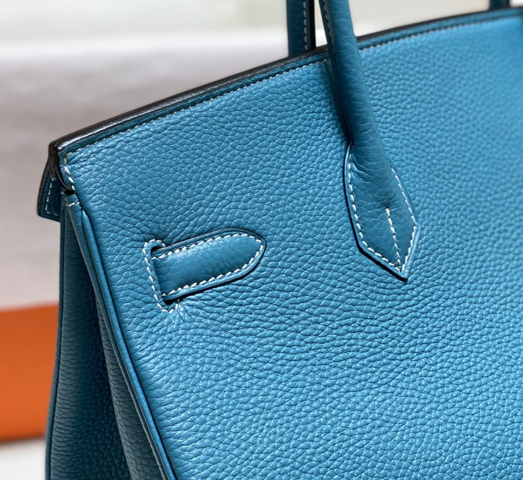 SAC HM BIRKIN 35 CM CÉRULÉEN TOGO QUINCAILLERIE DORÉE