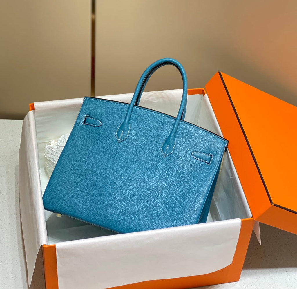 SAC HM BIRKIN 35 CM CÉRULÉEN TOGO QUINCAILLERIE DORÉE
