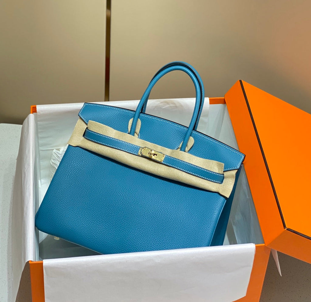 SAC HM BIRKIN 35 CM CÉRULÉEN TOGO QUINCAILLERIE DORÉE
