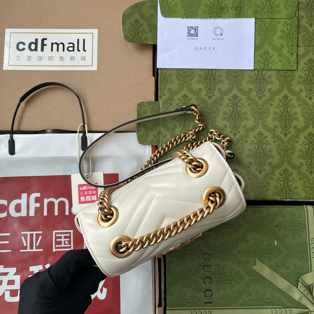 GG MARMONT MINI 18CM CUIR DE VEAU BLANC QUINCAILLERIE DORÉ