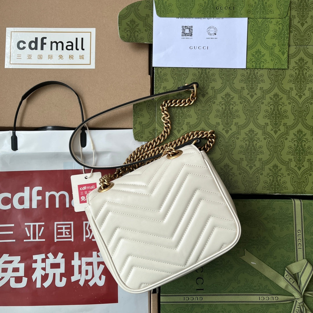GG MARMONT MINI 18CM CUIR DE VEAU BLANC QUINCAILLERIE DORÉ
