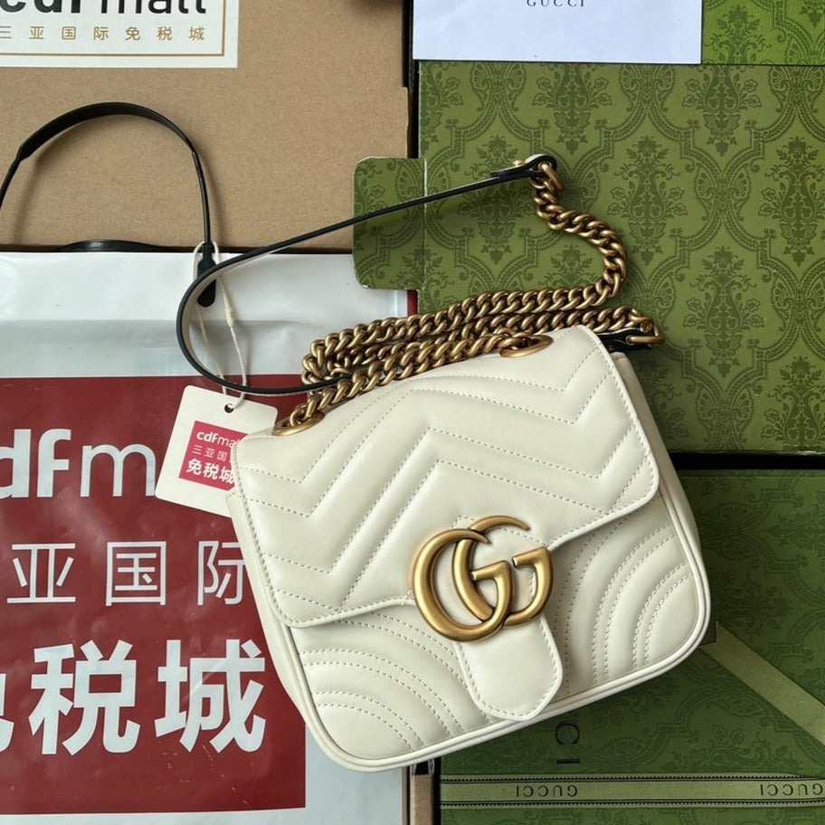 GG MARMONT MINI 18CM CUIR DE VEAU BLANC QUINCAILLERIE DORÉ