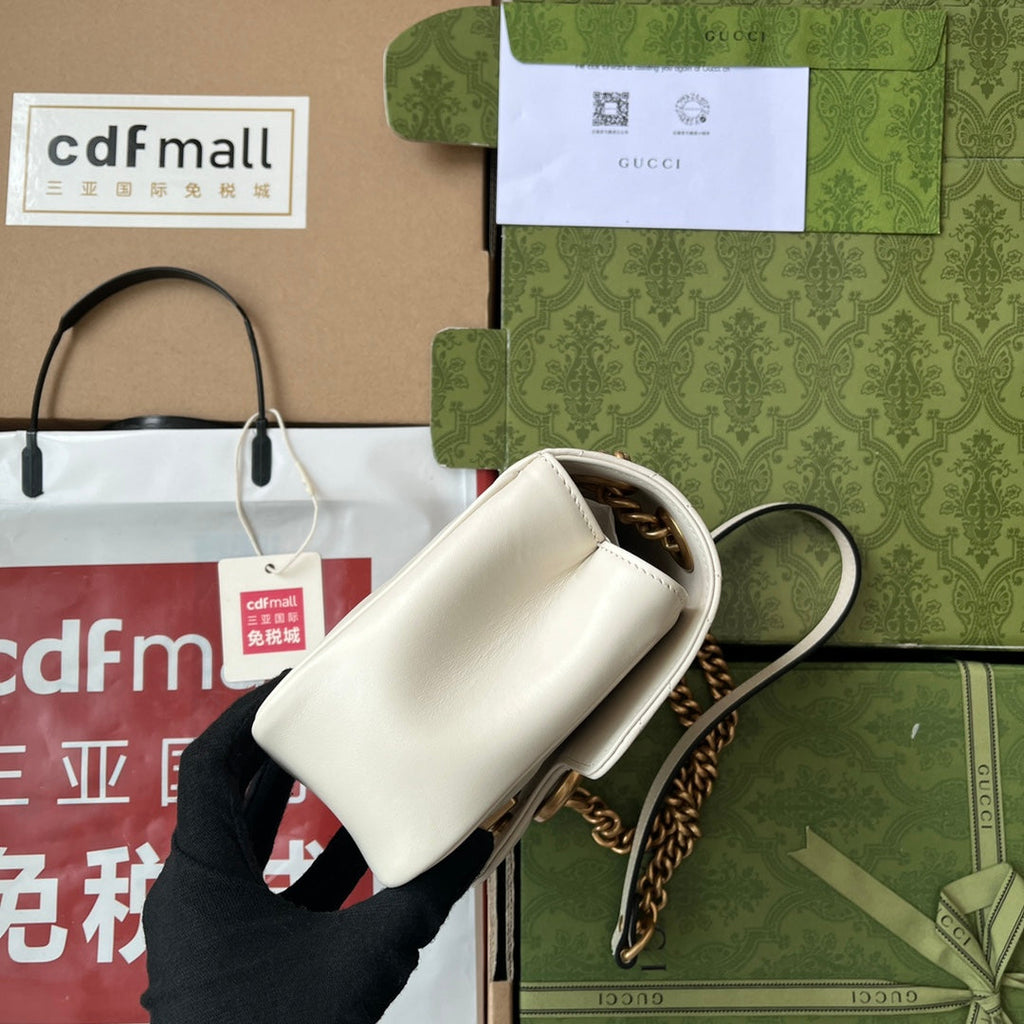 GG MARMONT MINI 18CM CUIR DE VEAU BLANC QUINCAILLERIE DORÉ