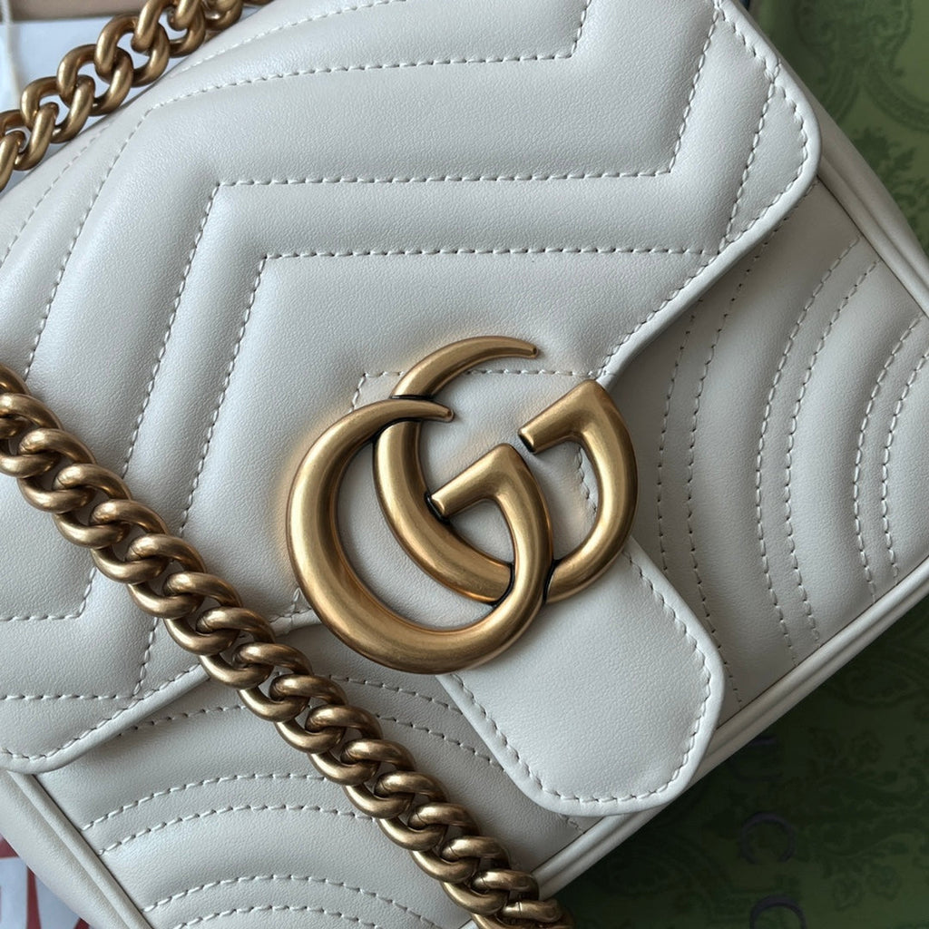 GG MARMONT MINI 18CM CUIR DE VEAU BLANC QUINCAILLERIE DORÉ