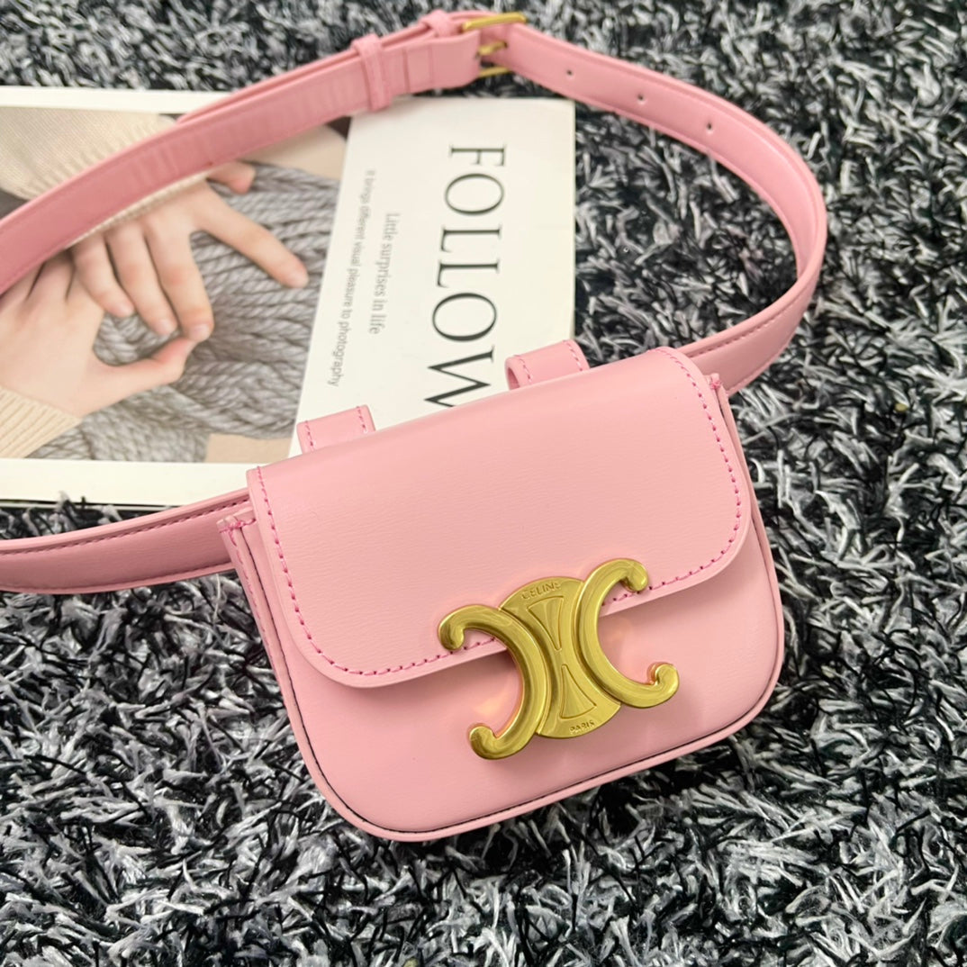 MINI SAC BANANE TRIPHOME 11 EN CUIR DE VEAU ROSE PASTEL