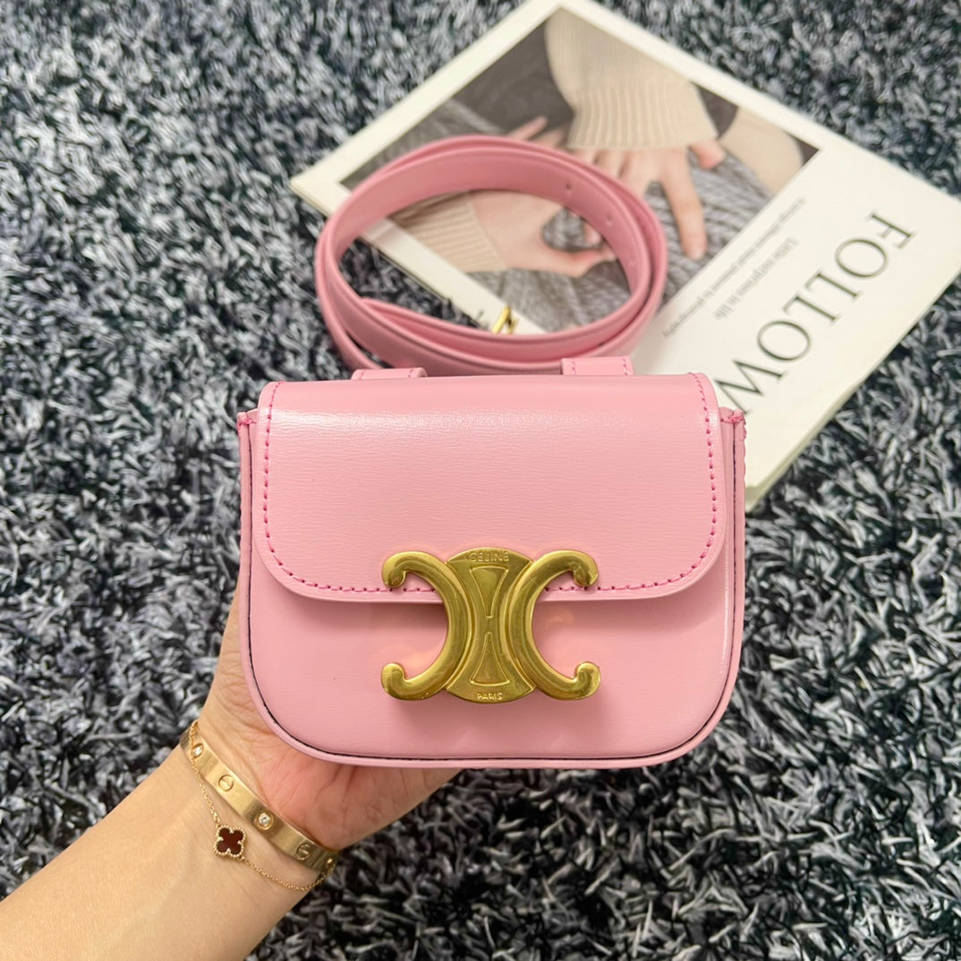MINI SAC BANANE TRIPHOME 11 EN CUIR DE VEAU ROSE PASTEL
