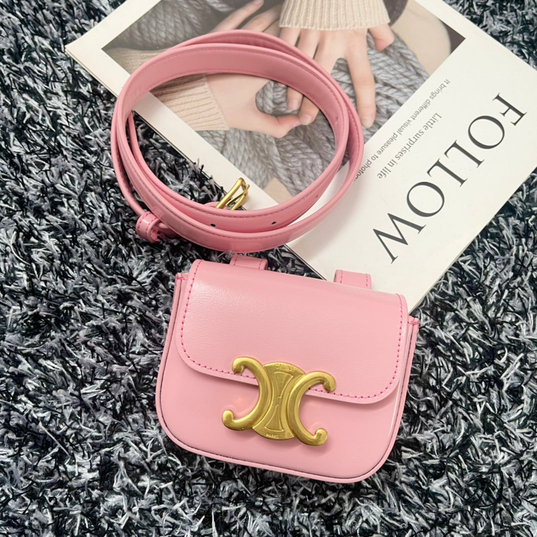 MINI SAC BANANE TRIPHOME 11 EN CUIR DE VEAU ROSE PASTEL