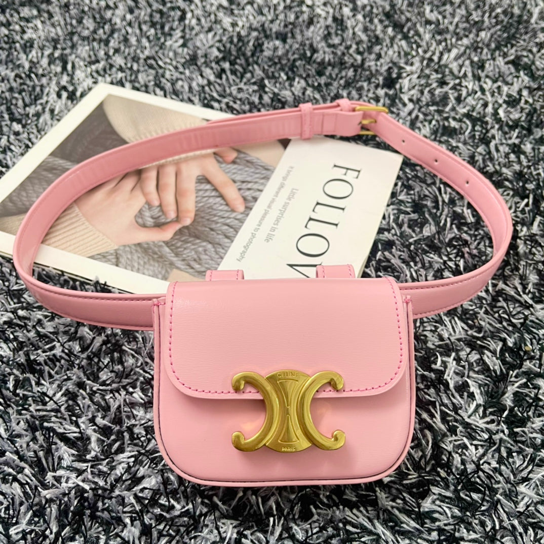 MINI SAC BANANE TRIPHOME 11 EN CUIR DE VEAU ROSE PASTEL