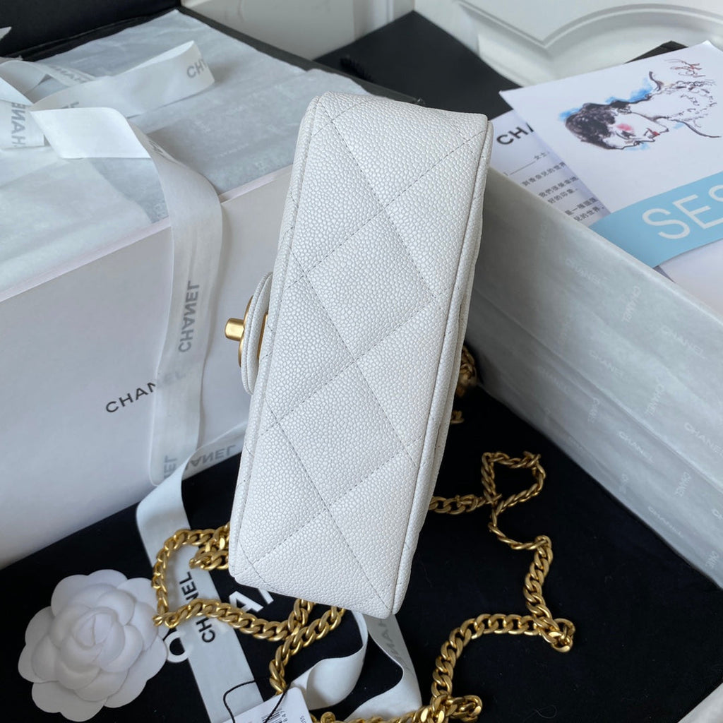 FLAP BAG 20CM WHITE CAVIAR GOLD HARDWARE