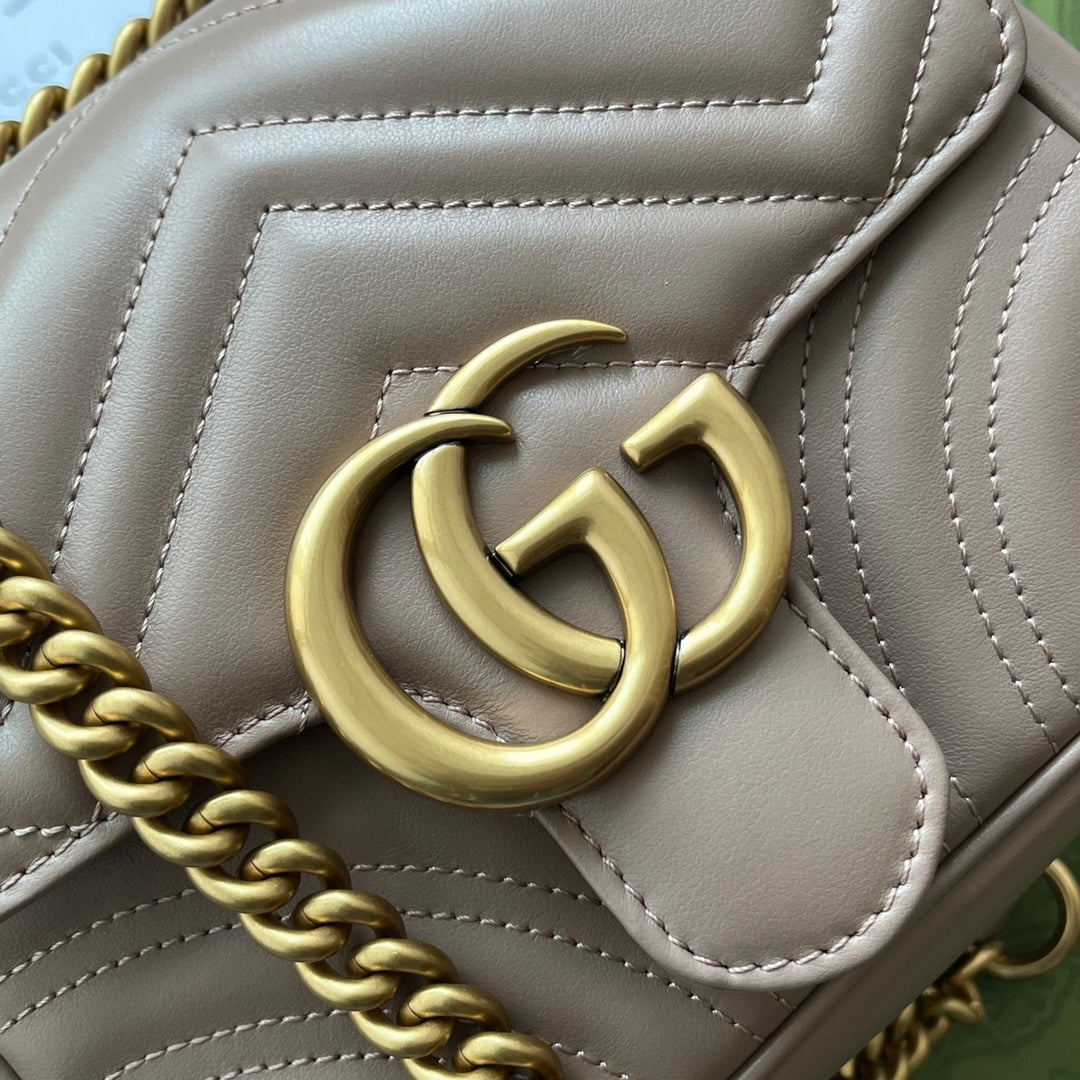 GG MARMONT MINI 18CM CUIR DE VEAU NUDE FONCÉ ACIER DORÉ
