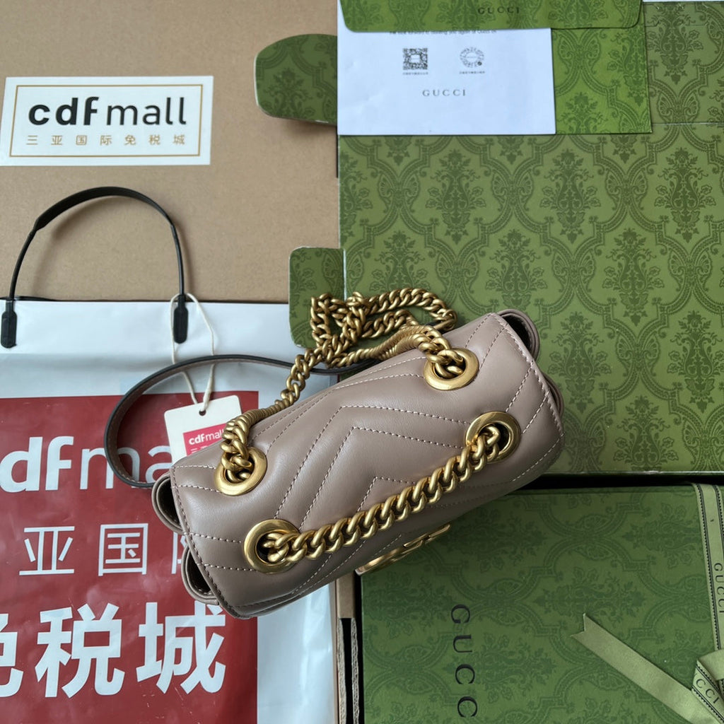 GG MARMONT MINI 18CM CUIR DE VEAU NUDE FONCÉ ACIER DORÉ