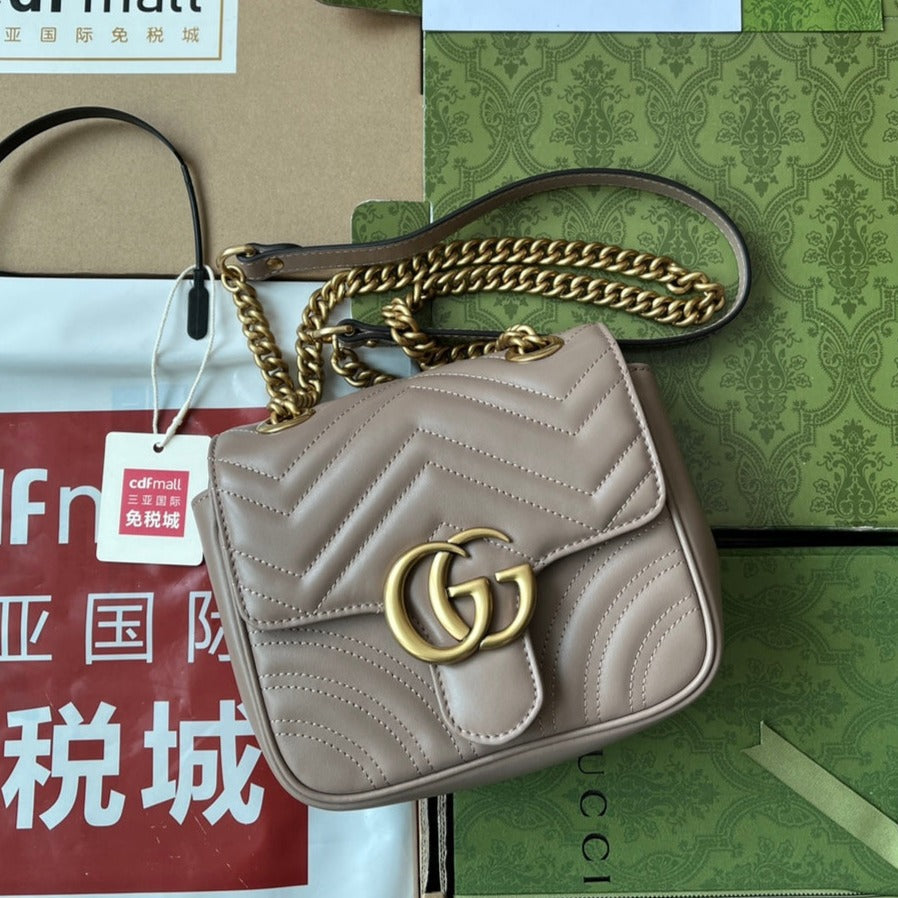 GG MARMONT MINI 18CM CUIR DE VEAU NUDE FONCÉ ACIER DORÉ
