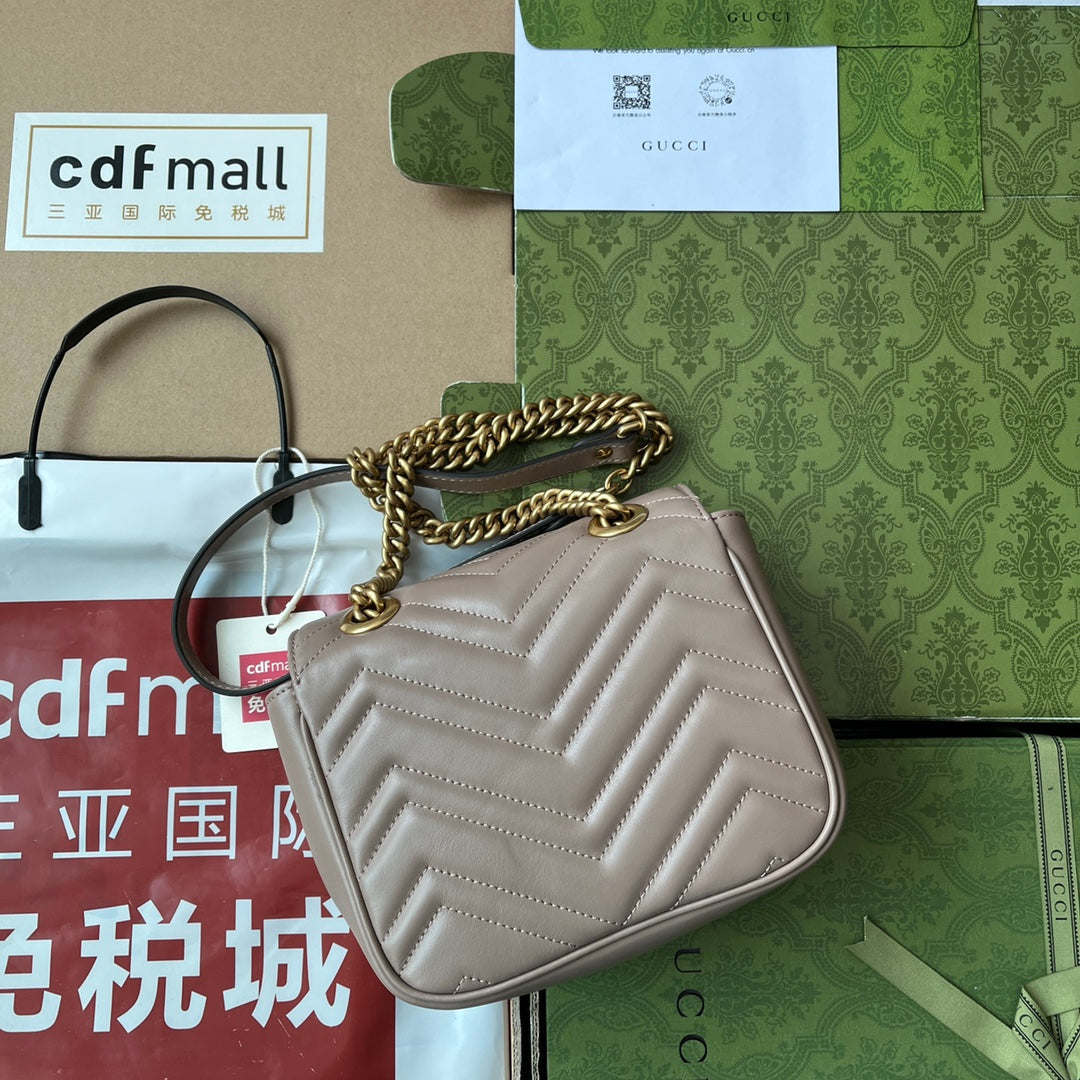 GG MARMONT MINI 18CM CUIR DE VEAU NUDE FONCÉ ACIER DORÉ