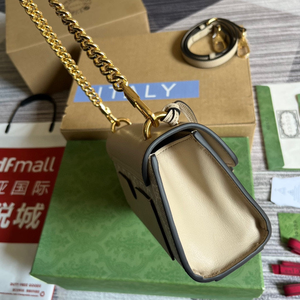 SAC À BANDOULIÈRE PADLOCK 22 PETIT GG EN CUIR DE VEAU BEIGE ET TOILE
