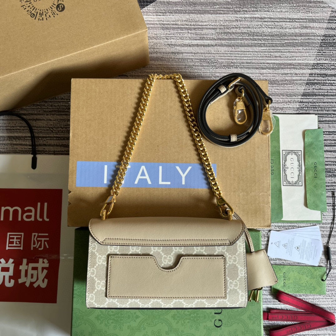 SAC À BANDOULIÈRE PADLOCK 22 PETIT GG EN CUIR DE VEAU BEIGE ET TOILE