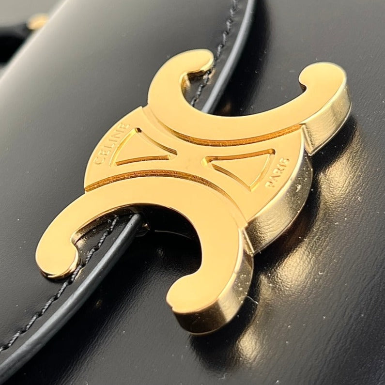 SAC À MAIN TRIOMPHE EN CUIR DE VEAU BRILLANT 18 NOIR