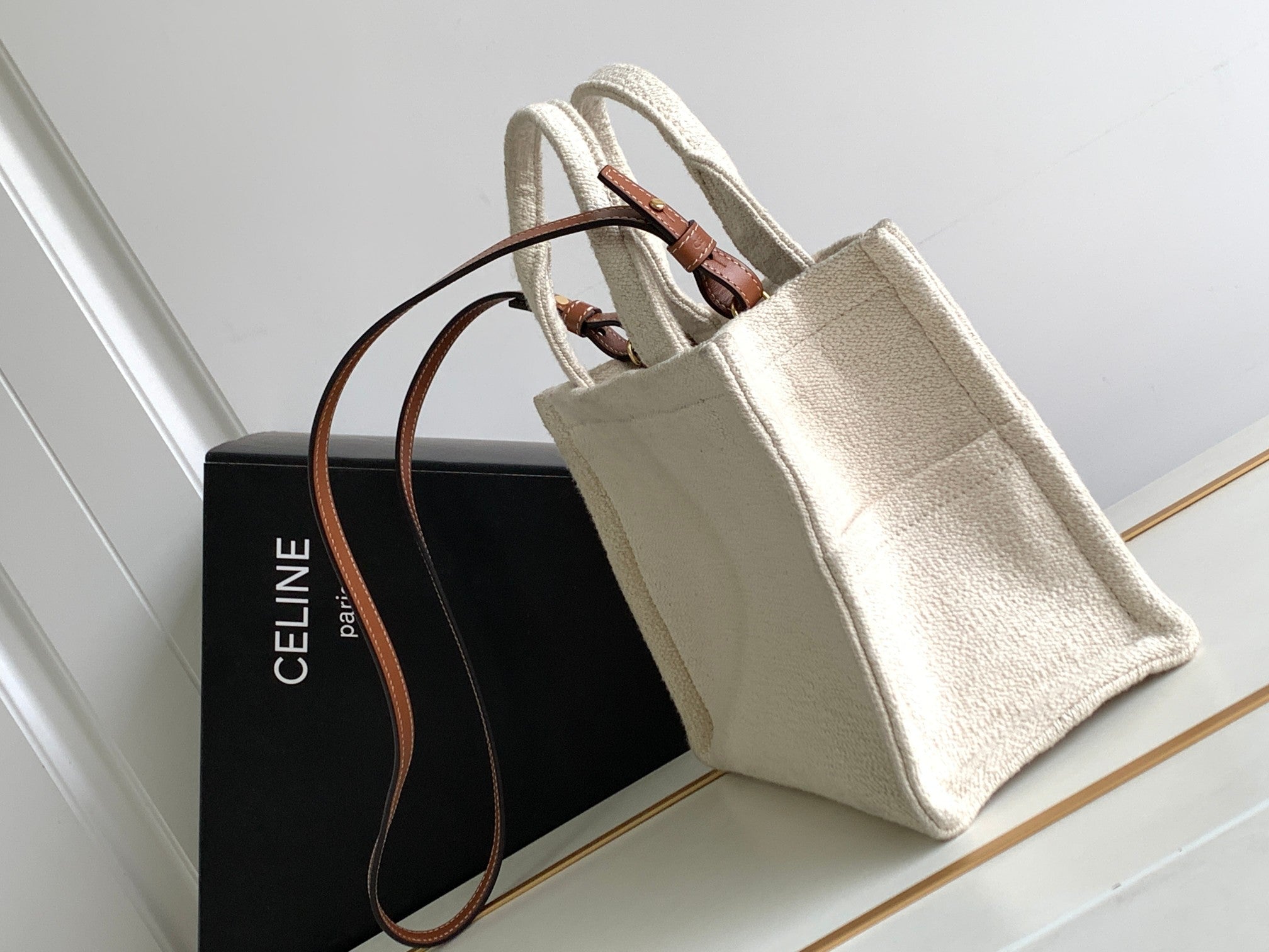 PETIT CABAS THAÏS 26 TEXTILE BLANC LOGO NOIR