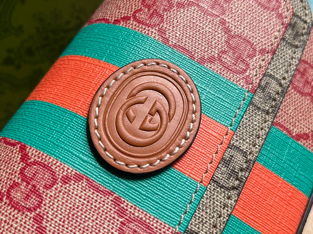 SAC À MAIN GG MINI 13 EN TOILE ROSE CLAIR ET BEIGE