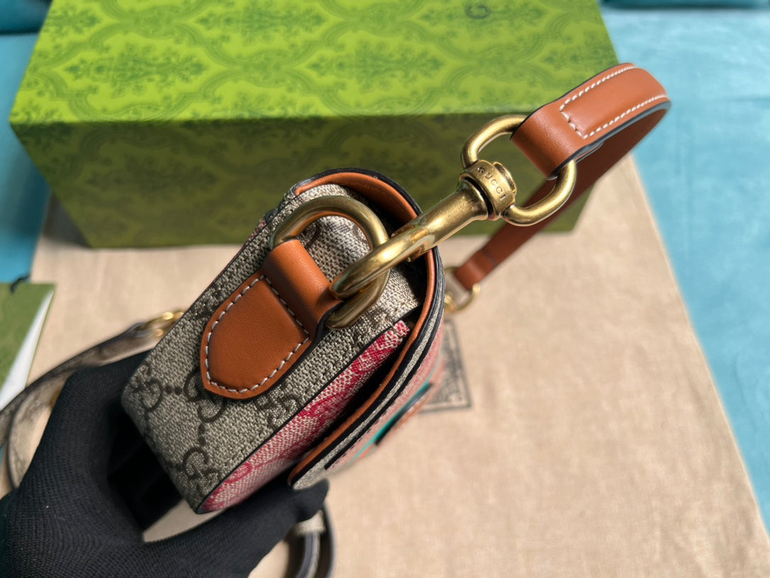 SAC À MAIN GG MINI 13 EN TOILE ROSE CLAIR ET BEIGE