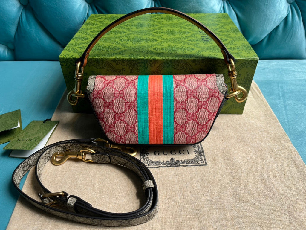 SAC À MAIN GG MINI 13 EN TOILE ROSE CLAIR ET BEIGE