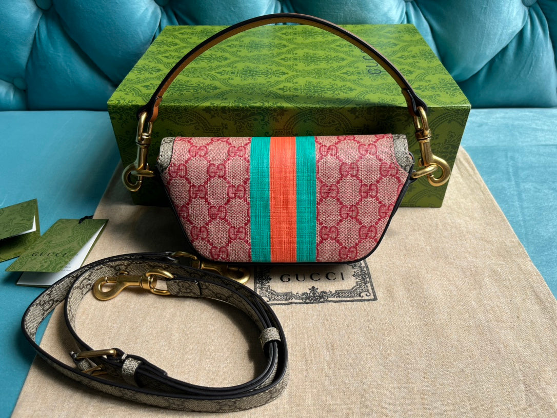 SAC À MAIN GG MINI 13 EN TOILE ROSE CLAIR ET BEIGE