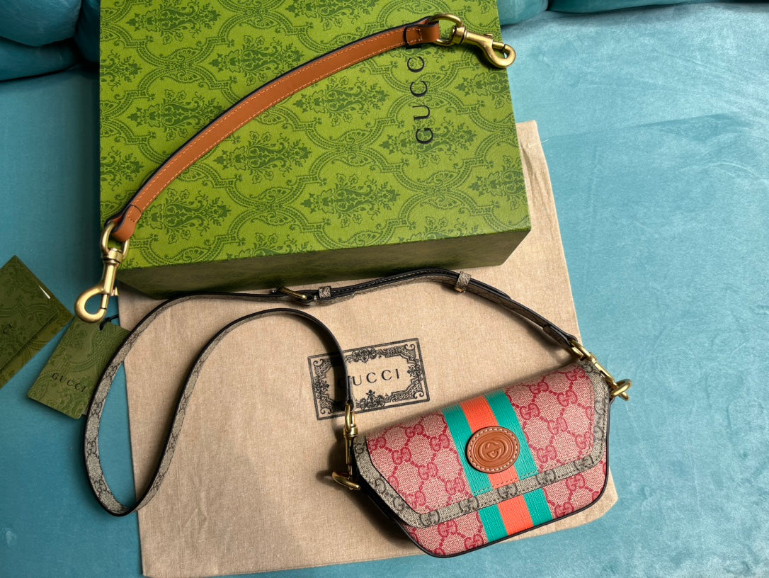 SAC À MAIN GG MINI 13 EN TOILE ROSE CLAIR ET BEIGE