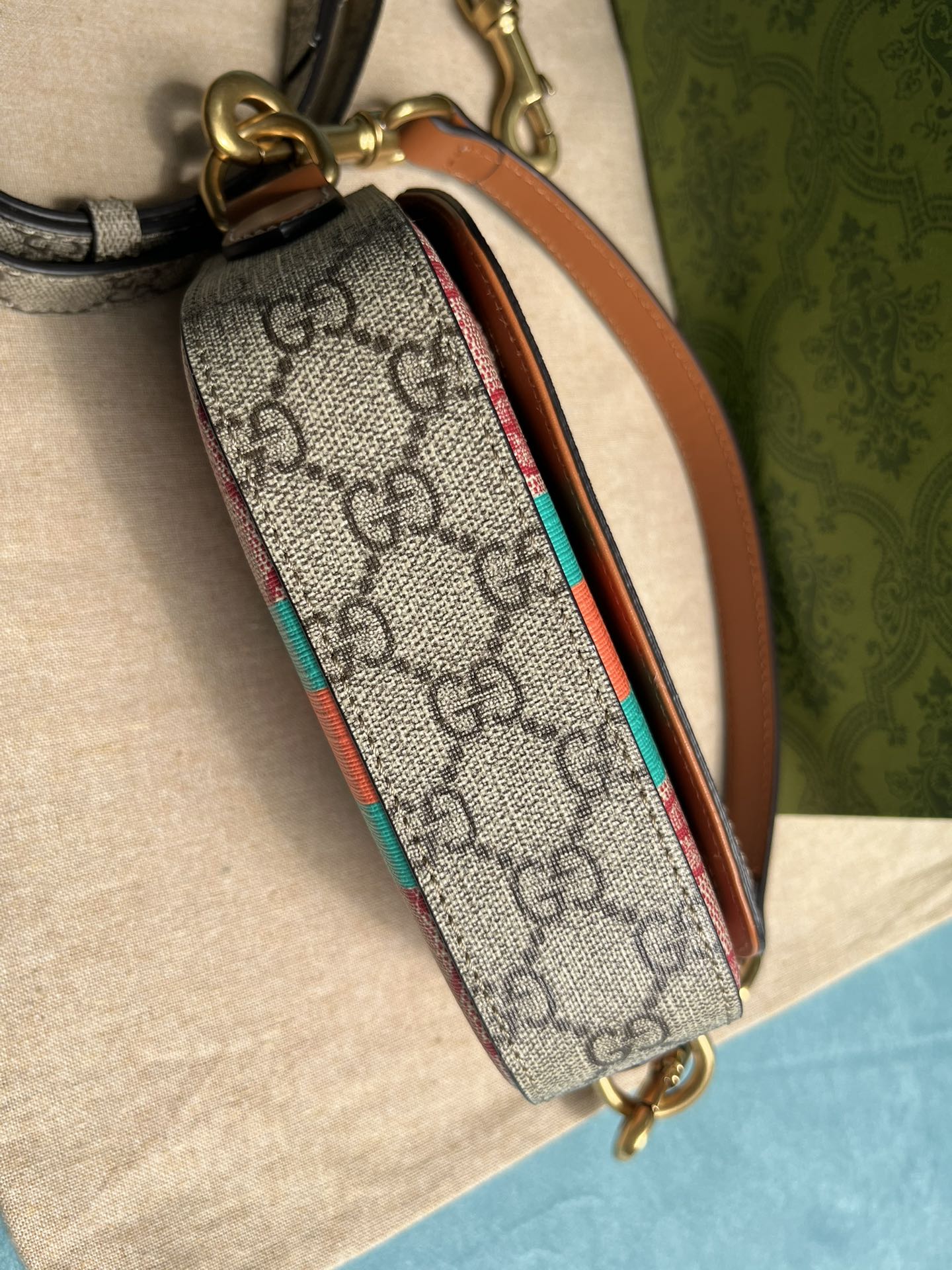 SAC À MAIN GG MINI 13 EN TOILE ROSE CLAIR ET BEIGE