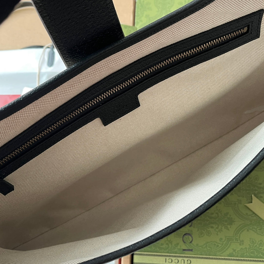 SAC APHRODITE MOYEN 39 EN TOILE BEIGE ET CUIR DE VEAU NOIR, QUINCAILLERIE DORÉ