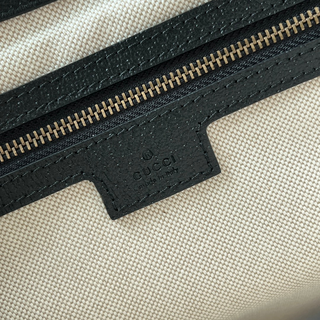 SAC APHRODITE MOYEN 39 EN TOILE BEIGE ET CUIR DE VEAU NOIR, QUINCAILLERIE DORÉ