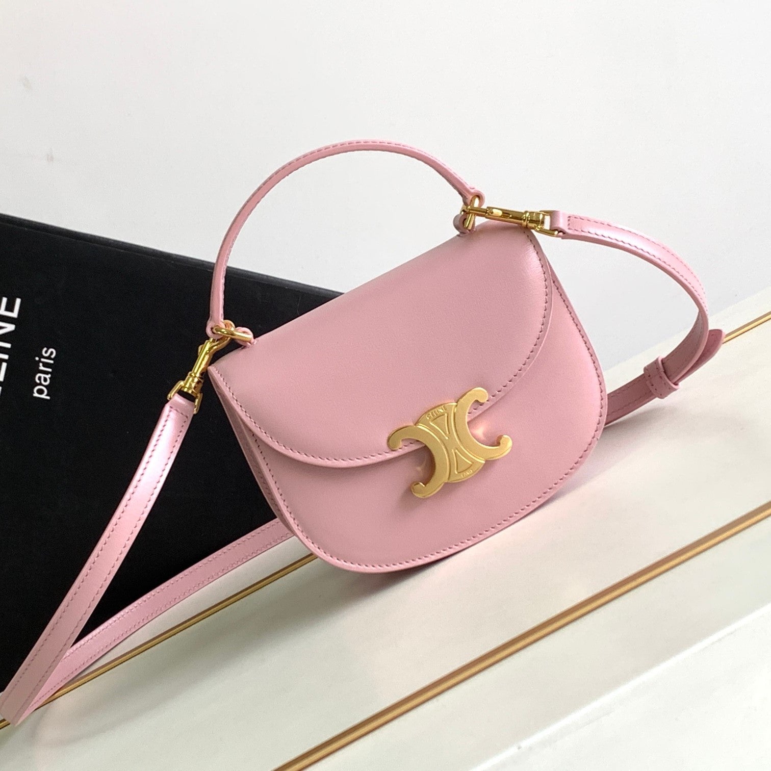 CHAINE TEEN BESACE TRIOMPHE 15,5CM CUIR DE VEAU ROSE