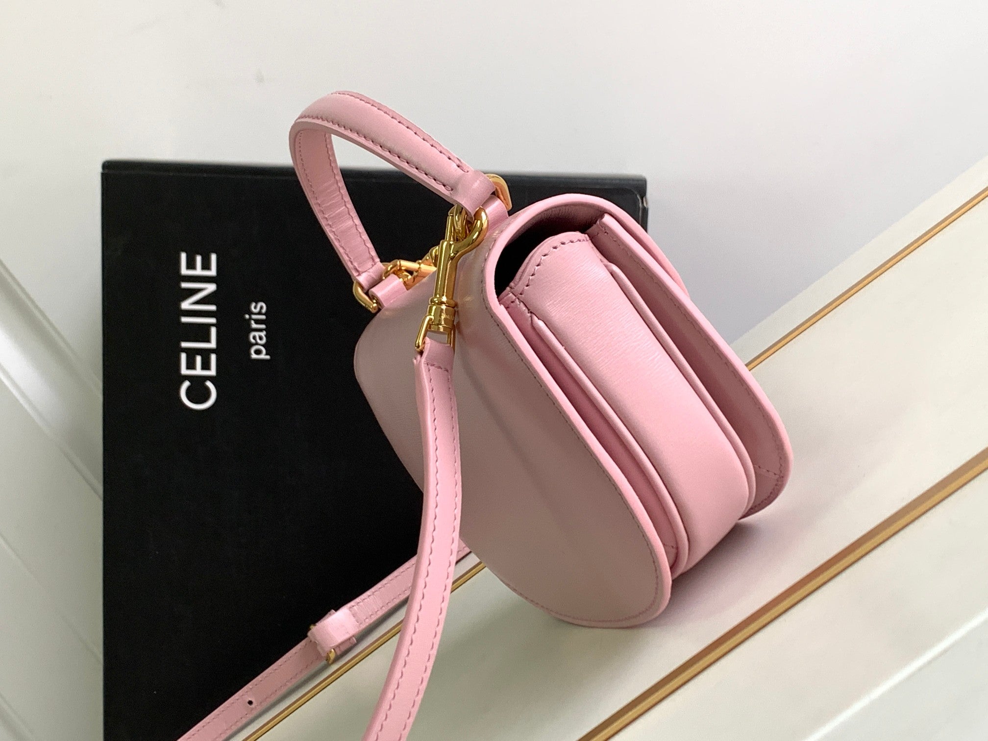 CHAINE TEEN BESACE TRIOMPHE 15,5CM CUIR DE VEAU ROSE