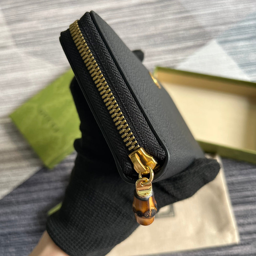 PORTEFEUILLE ZIPPÉ GG MARMONT 19 EN CUIR DE VEAU NOIR