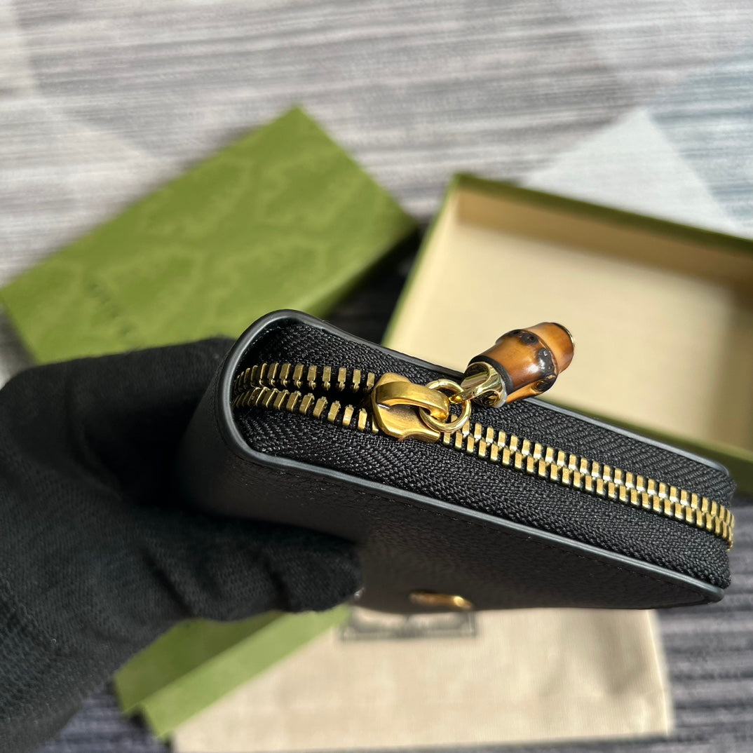 PORTEFEUILLE ZIPPÉ GG MARMONT 19 EN CUIR DE VEAU NOIR