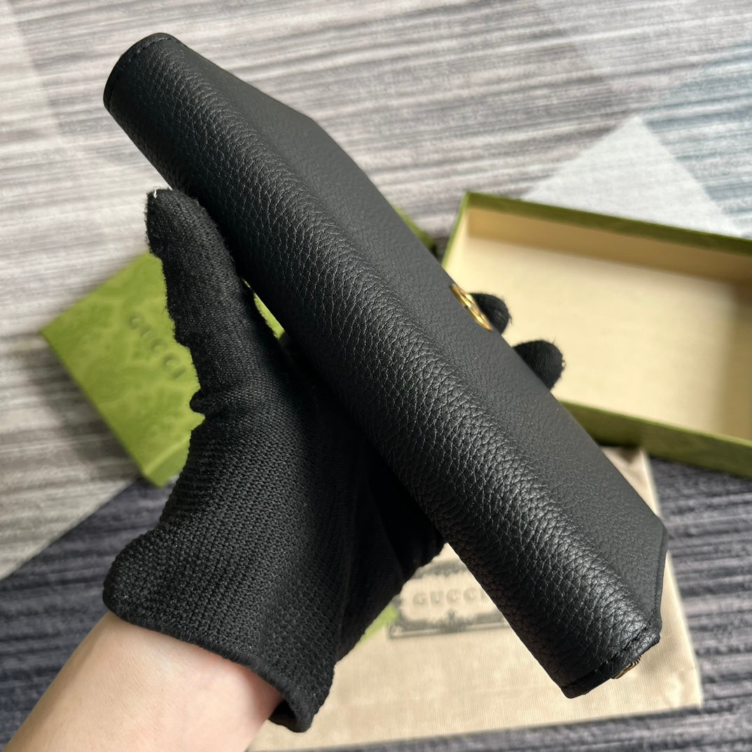 PORTEFEUILLE ZIPPÉ GG MARMONT 19 EN CUIR DE VEAU NOIR