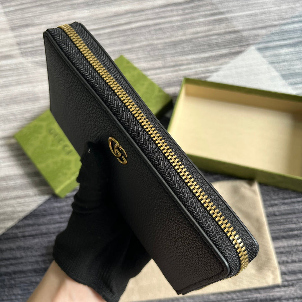 PORTEFEUILLE ZIPPÉ GG MARMONT 19 EN CUIR DE VEAU NOIR